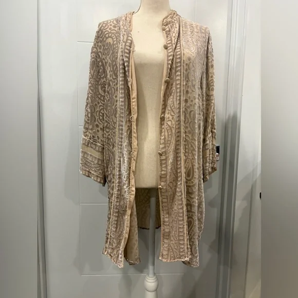 VTG BOB MACKIE WEARABLE ART LARGE BEIGE SILVER PAISLEY BURNOUT VELOUR TUNIC RARE - Picture 12 of 14